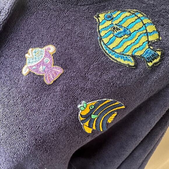 Gloria's Fashions Navy, Terry Cloth, Fish Embroidered, Short Sleeve Robe- M - Picture 6 of 11